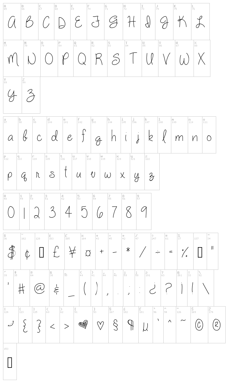 My Silly Willy Girl font map